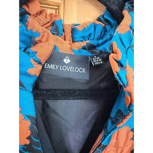 Emily Lovelace Dress Size 4/6 Teal With Rust Flowers Collared Preppy POCKETS! - Picture 4 of 5